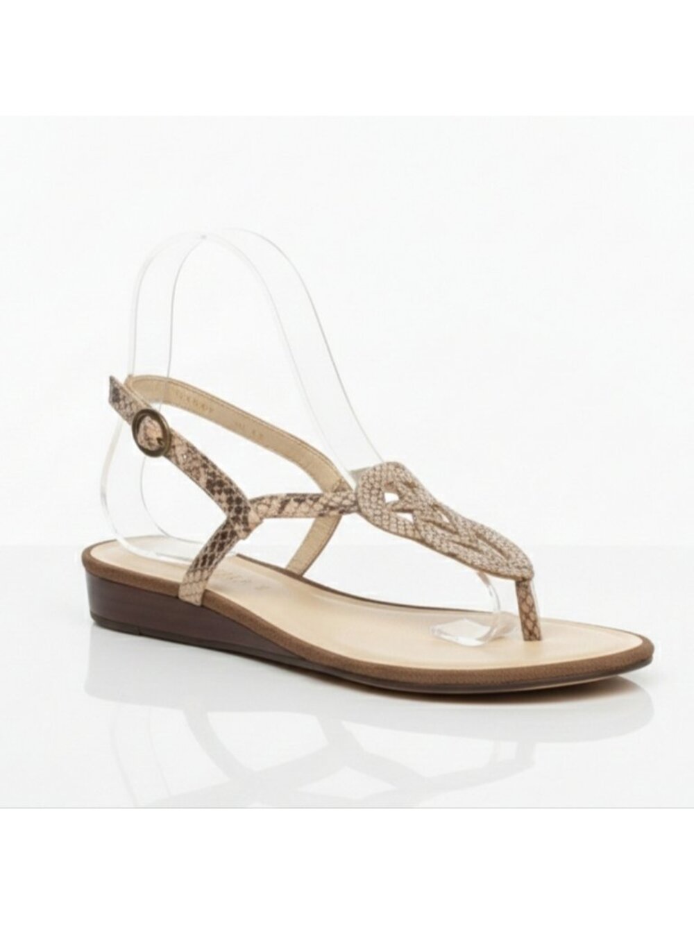 Talbots Snakeskin Leather T-Strap Wedge Sandals 6B Brazil Slingback Celtic